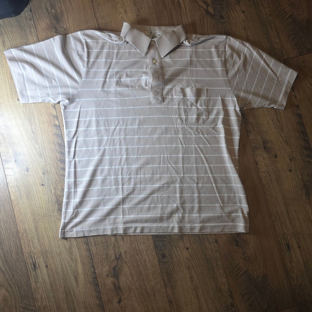 Christian Dior Monsieur Vintage Striped Polo Shirt Tan White XL Short Sleeve